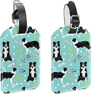 [suojapuku] Luggage Tags for Suitcase PU Leather Travel Tags,Border Collie Dog Tennis,Baggage Tag with Name Address Labels