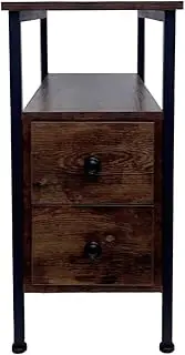 [Viviendo] Side Table, Bedside Table with 2 Drawers, Industrial Style and Wooden End Table, Slim Side Table for Small Space in Bedroom, Living Room, Entryway - 60CM x 29CM x 61 CM