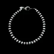 Sterling Silver 4mm Bead Bracelet, Silver pearls boho oxidized ball chain South