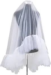 [Oxtxuzdm] Elegant White Sheer Veil Multilayered Ruffle Bride Veil Soft Tulle Sweet Veils for Bride and Bridesmaids