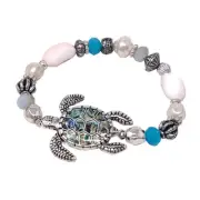 Multi Bead Mix and Turtle Stretch Bracelet for Women
