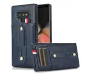 Hidden Card Slot Case for Samsung Galaxy Note 9, with Leather Loop Strap - Dark Blue