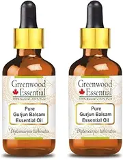 Greenwood Essential Pure Gurjun Balsam Essential Oil (Dipterocarpus turbinatus) with Glass Dropper 100% Natural Therapeutic Grade Steam Distilled for Personal Care (Pack of Two) 100ml X 2 (6.76oz)