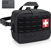 Tactical Molle Medical Pouch - Upgraded Size, Large Capacity IFAK Pouch with Detachable Quick Release and Headrest Mount, Includes Flag and Cross Patch
