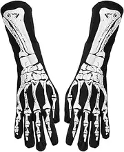 [Generic] Skeleton Gloves - 2X Skeleton Work Gloves Halloween Mittens | Skull Long Gloves, Bone Print Gloves, Ghost Gloves, Halloween Costume Gloves for Women Men