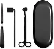VAUCLUSE Black Candle Care Kit ? Wick Trimmer, Dipper, Snuffer, Tray for Clean Burn, No Smoke, Elegant Design, Enhance Candle Longevity