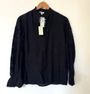 SUNDANCE CATALOG Broderie Black Eyelet Top EXTRA SMALL Orig $138