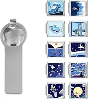 [papasgix] Italian Charm Bracelet Charms Pack Links Bulk with Opening Tool 9mm Italian Charms 10 Blue Italian Modular Bracelet Links Handmade DIY Jewelry Flowers Night Sky, one, Titanium, No Gemstone