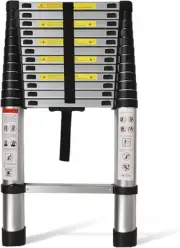 Telescoping Extension Ladder 14.5 FT, Folding Silver, Black