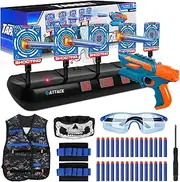BUOAZR Target for Nerf, 5 Targets Electric Target with Light and Sounds, Car Reset Target Shooting Games Toy with 30 Foam Darts Arrows Accessory Set, Toy for 6 7 8 9 10 Years Children