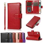 Wallet Case For Iphone Xr Zipper Purse With 9 Card Holder Slot Wristlet Stand Magnetic Flip Leather Case Cover