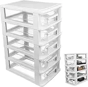 PENIKOKO Multifunctional Five Layer Storage Cabinet Lightweight Drawer Type Organizer for Office Study and Living Room White Transparent Plastic Box for Efficient Sorting and Storage