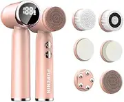 PURENIN - 6-in-1 Set - Electric Facial Cleansing Brush, Also for Travel, 360 Degree Rotation of the Brush Head, Waterproof to IPX6, Electric Facial Cleanser (Pink)