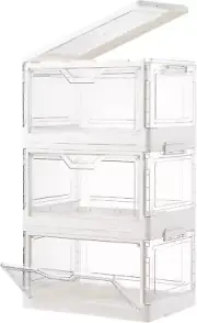 3 Pack Clear Stackable Storage Bins with Lids,Foldable Plastic Storage Container