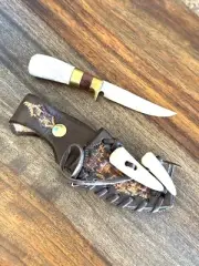 Ken Richardson Mini Knife, Antler Handle Wood Accent w/Leather Sheath