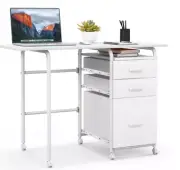 Folding Computer Laptop Desk Wheeled Home Office Furniture With 3 Drawers White