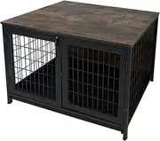 Wooden dog crate, multi-functional furniture dog crate, indoor dog cottage, small and medium-sized dog enclosure with tray at the bottom, steel and wood structure, suitable for indoors(96cm/37.8in-wit