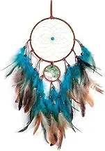 VIBILIA Dream Catchers Tree of Life Blue Feathers, Handmade Native American Dreamcatcher with Crystals for Kids Bedroom Wall Hanging Home Decor Holiday Ornaments Birthday Party Blessing Gift