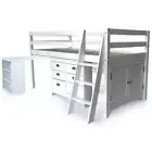 NNEMB Wooden Kids Single Loft Bed Frame with Pull Out Desk-Storage Drawers-Cabin
