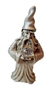Pewter Wizard Holding a Clear Crystal Sphere.