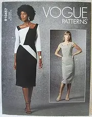 [Vogue] Pattern R10457 - Misses Lined Dress with Fitted Bodice, Back Zipper, Sleeve and Contrast Variations Size A5 (6-8-10-12-14)