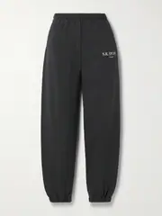 [Sporty & Rich] Sporty & Rich - Printed Cotton-jersey Track Pants - Black - small small Black