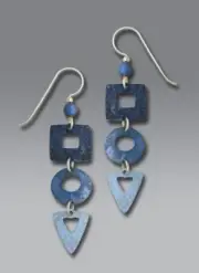 Adajio Earrings Three Open Shapes Long Drop in Denim Blues Handmade in USA