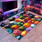Cube Block Game Rug, Teen Boys Carpet with Magic Game Element Decoration Mat,...