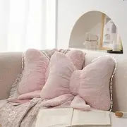 GKWW 2Pack Soft Furry Bow Throw Pillows Cute Bowknot Plush Pillow Home Decor Stuffed Bow Lumbar Pillow for Bed Couch Living Room Decor (Pink)