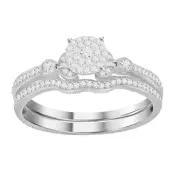0.25 cttw Diamond Round Cluster Bridal Wedding Ring Set 10k White Gold