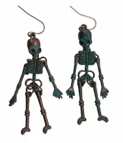 NWT Bronze Skeleton Earring Halloween Dangle Drop Lightweight Spooky Skulls