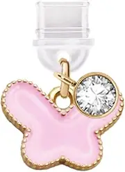ELISE & FONDA TP672 Type-C Charging Port Anti Dust Plug Little Butterfly Cell Phone Charm for iPhone 15/16/Samsung/OnePlus/Xiaomi/oppo Android Phones (Pink)