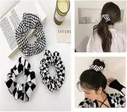 Checkered Scrunchie Buffalo Plaid Scrunchies Checkboard Elastic Hair Ties for Women Girls Checkered Accessories Black and White Scrunchies Ponytail Holders
