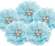 uxcell 3.15 Inch Chiffon Flowers, 5 Pcs Fabric Flowers Rhinestone Pearl Large Camellia Sewing Appliques for DIY Crafts Dresses Clothing Headbands Wedding Party Decoration, Blue