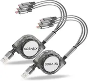 SDBAUX 2Pack Multi USB Charger Cable Retractable 3 in 1 Multiple Charging Cord Adapter with Mini Type C Micro USB Port Connectors Compatible with Cell Phones Tablets Universal Use (2Pack-Grey)