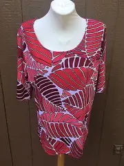 New Chico's Travelers Red Black White Geo Leaf Elbow Top Shirt Sz 3 XL 16 18 NWT