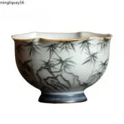 Hand-painted Bamboo Flower Mouth Tea Cup, Chinese Style Cup, Retro Style,Tea Set