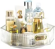 FOREVERIE Lazy Susan Turntable Organiser, 360 Degree Rotating Makeup Organisers, 11" Revolving Spice Rack Organizer for Kitchen, Clear Fruit Bowl Basket Tray for Household, White Clear