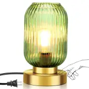Touch Control Mid Century Modern Table Lamp, 3 Way Dimmable, Green Glass, Sma...