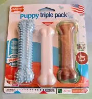Nylabone Puppy Chew Toy And Treat Triple Pack Small Blue Chicken And Bacon Taste