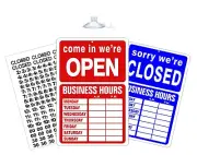 OPEN CLOSED BUSINESS OPEN HOURS SIGN Store Hours of Operation Window Glass Door