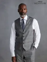 Grey Signature Marzotto Check Italian Wool Suit Waistcoat (K92767) | $164