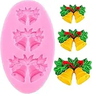 XMOLDNMS Christmas Bell Silicone Mould Holly Leaf Bell Fondant Moulds for Cake Decorating Cupcake Topper Chocolate Candy Gum Paste Polymer Clay
