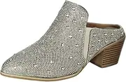 [Generic] Women Summer Slip On Rhinestone Casual Pointed Toe Square Heels Soft Bottom Breathable Shoes Sandals Women Slippers