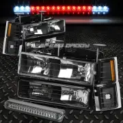 BLACK HEADLIGHT+AMBER CORNER+BUMPER+SMOKED LED 3RD BRAKE LIGHT FOR 94+ CHEVY C/K (for: Chevrolet)