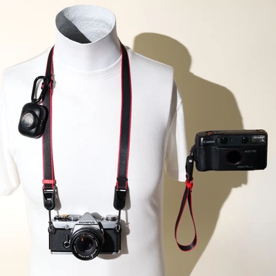 Neck & Wrist Strap Combo: Black & Red Camera Strap Set w/ Peak Design Anchors