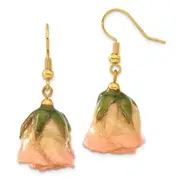Fashion Lacquer Dipped Cream And Pink Real Rose Gold-Tone Dangle Earrings