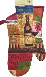 Printed Jumbo Kitchen Oven Mitt (13") WINE & GRAPES,BOTTLE,GLASS & 4 CORKS, GR