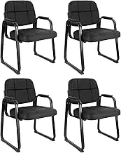 HIKLC Waiting Room Guest Chair with Bonded Leather Padded Arm Rest for Office Reception and Conference Desk 4 Pack Waiting Chairs(Inky)