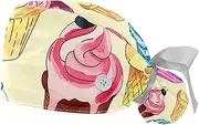 [YTYVAGT] 2-Pc,Gourd-Shaped Working Cap,Fisherman Hat with Buttons and Cotton Sweatband,Colorful Doodle Ice Cream